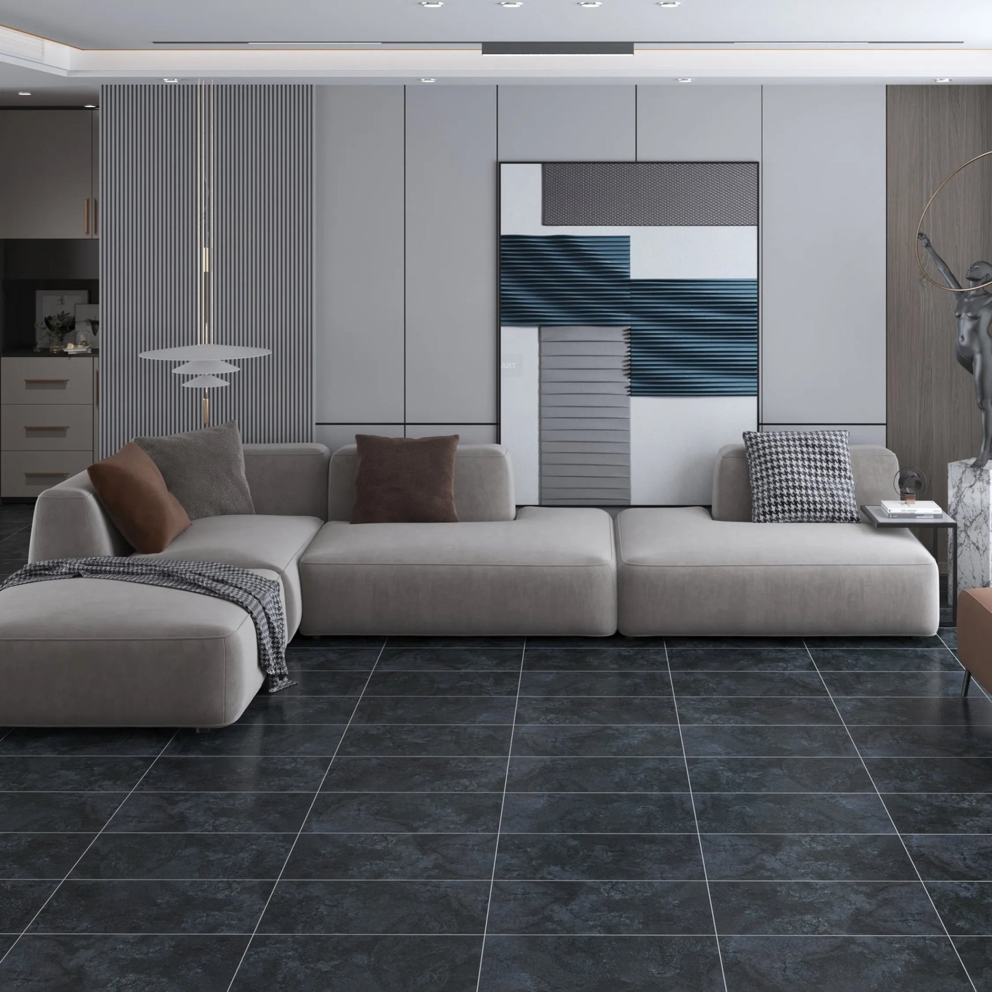 Contemporary modern interior featuring Meadow Shadow Porcelain Tile.