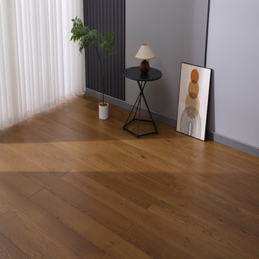Modern living room featuring Vandyck Progettista 111 honey oak European engineered hardwood floor.