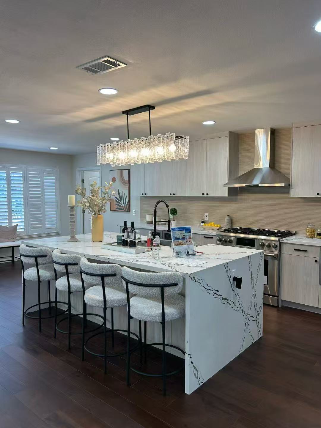 Commercial kitchen build-out showcasing full-overlay White Shaker frameless cabinets with durable wood core construction and modern hardware.