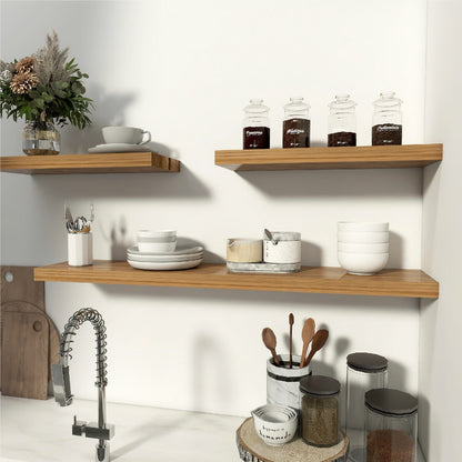Acacia Floating Wall Shelf Butcher Block 10 in. W x 24-48 in. D