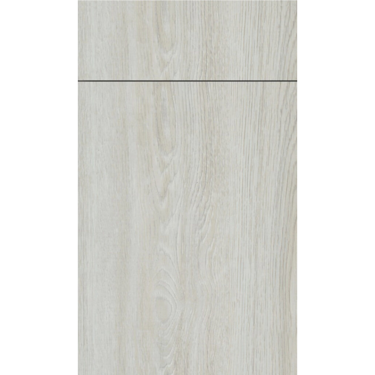 Front view of Artisan White Oak laminate frameless cabinet door with textured wood grain finish.