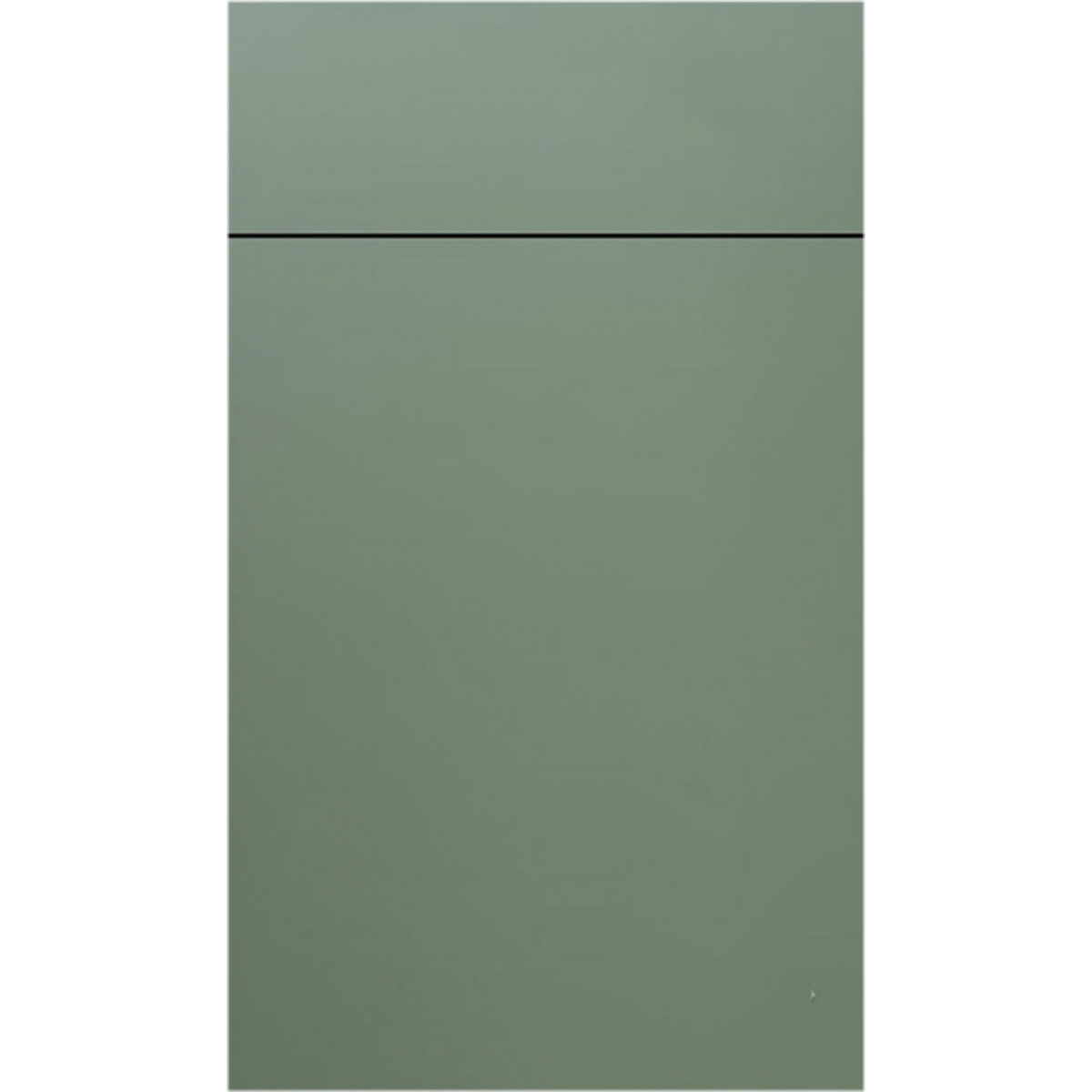 Front face of Bean-Paste Green (BPG) laminate cabinet door showing a smooth, muted sage green finish.