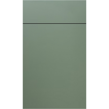 Front face of Bean-Paste Green (BPG) laminate cabinet door showing a smooth, muted sage green finish.