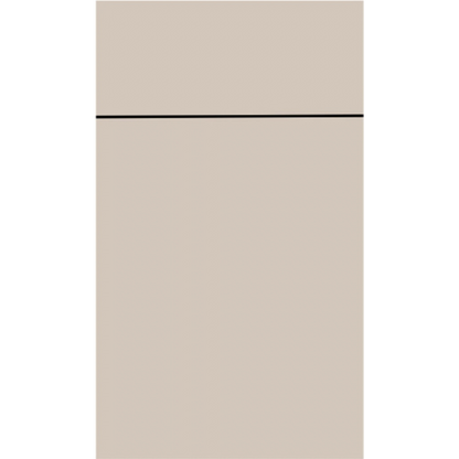 Front face of Cashmere laminate cabinet door showing a smooth, sophisticated warm taupe-grey finish.