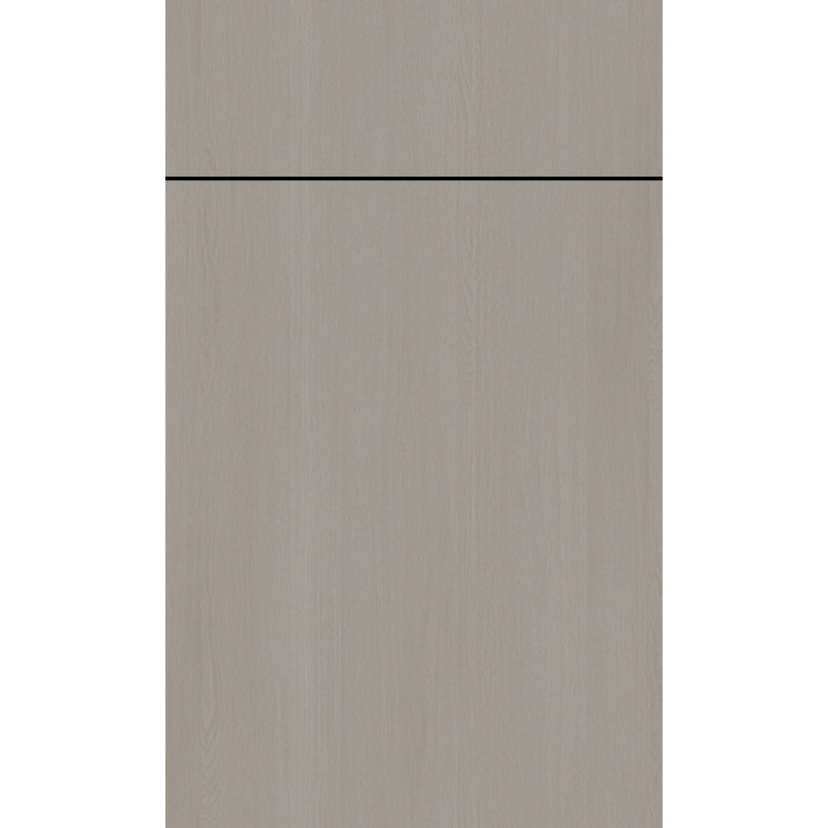 Front face of Fog Oak laminate cabinet door showcasing a textured, misty grey wood grain finish.
