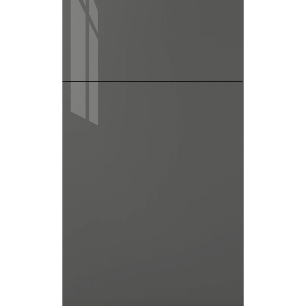 Front face of Glossy Gary high-gloss laminate cabinet door showing a sleek, mirror-like reflective finish.