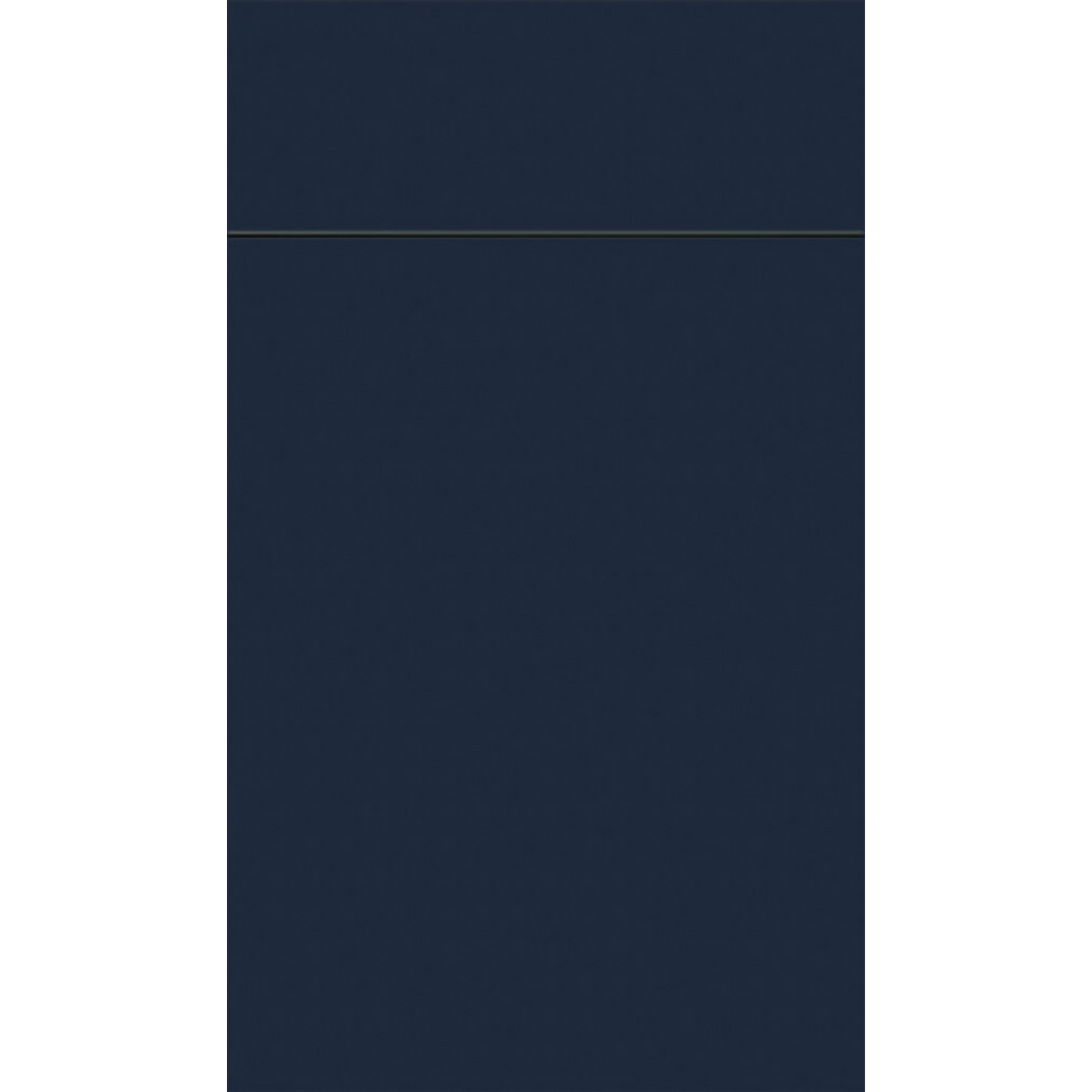 Front face of Matte Blue MNB laminate cabinet door showing a premium, anti-fingerprint ultra-matte navy finish.