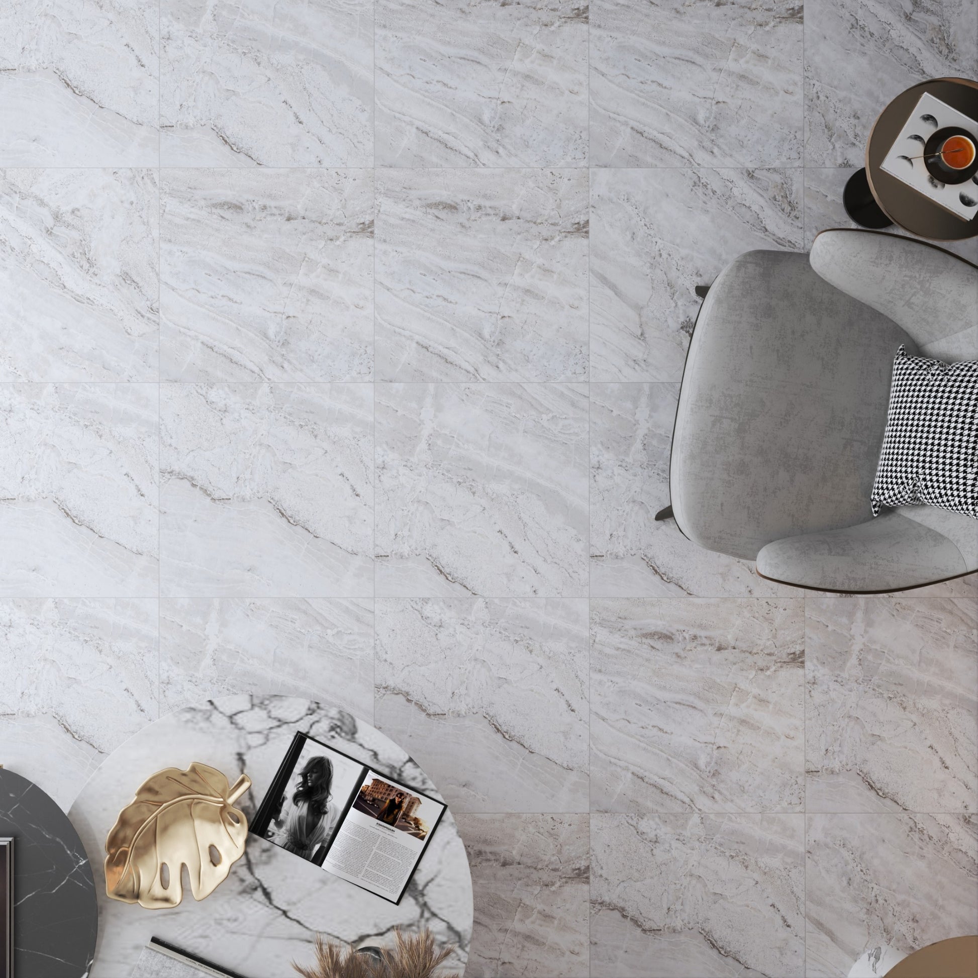 Modern Living Room featuring Earth Mountain Porcelain Tile.
