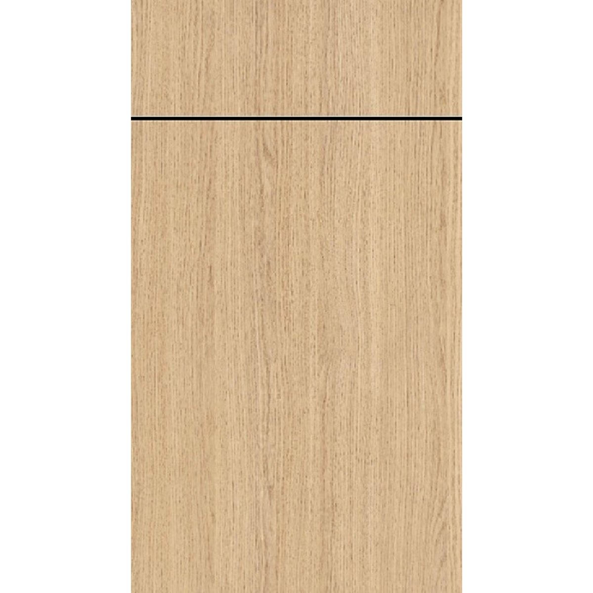 Front face of Modern Oak laminate frameless cabinet door featuring a light, contemporary wood grain texture.