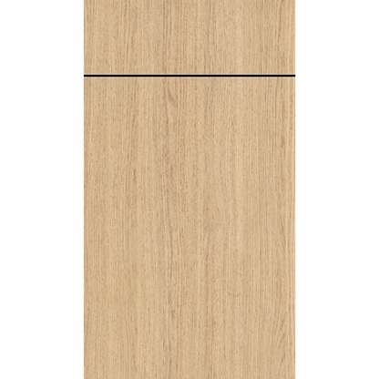 Front face of Modern Oak laminate frameless cabinet door featuring a light, contemporary wood grain texture.