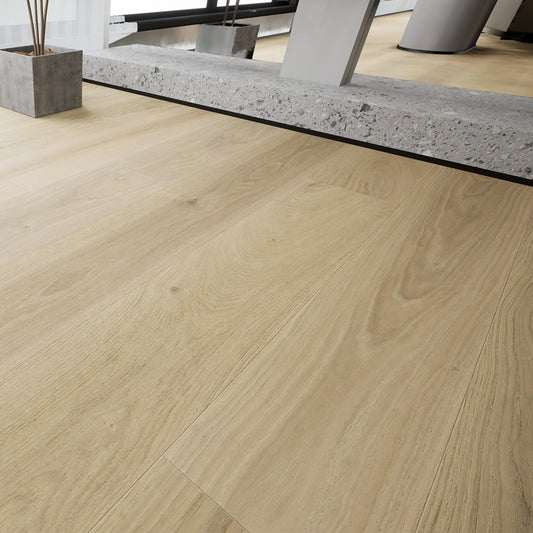 Luxury living room featuring Stella 817 super-wide bleached white oak engineered hardwood floor.