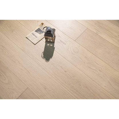 Stella 817 10.24-inch super-wide bleached white oak engineered wood flooring planks showing character grade.