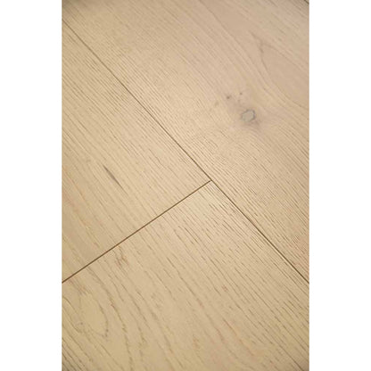 Close-up texture of brushed finish and natural knots on Stella 804 roasted pecan oak plank.