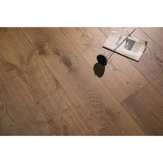 Stella 808 10.24-inch super-wide cognac brown oak engineered wood flooring planks showing character grade.