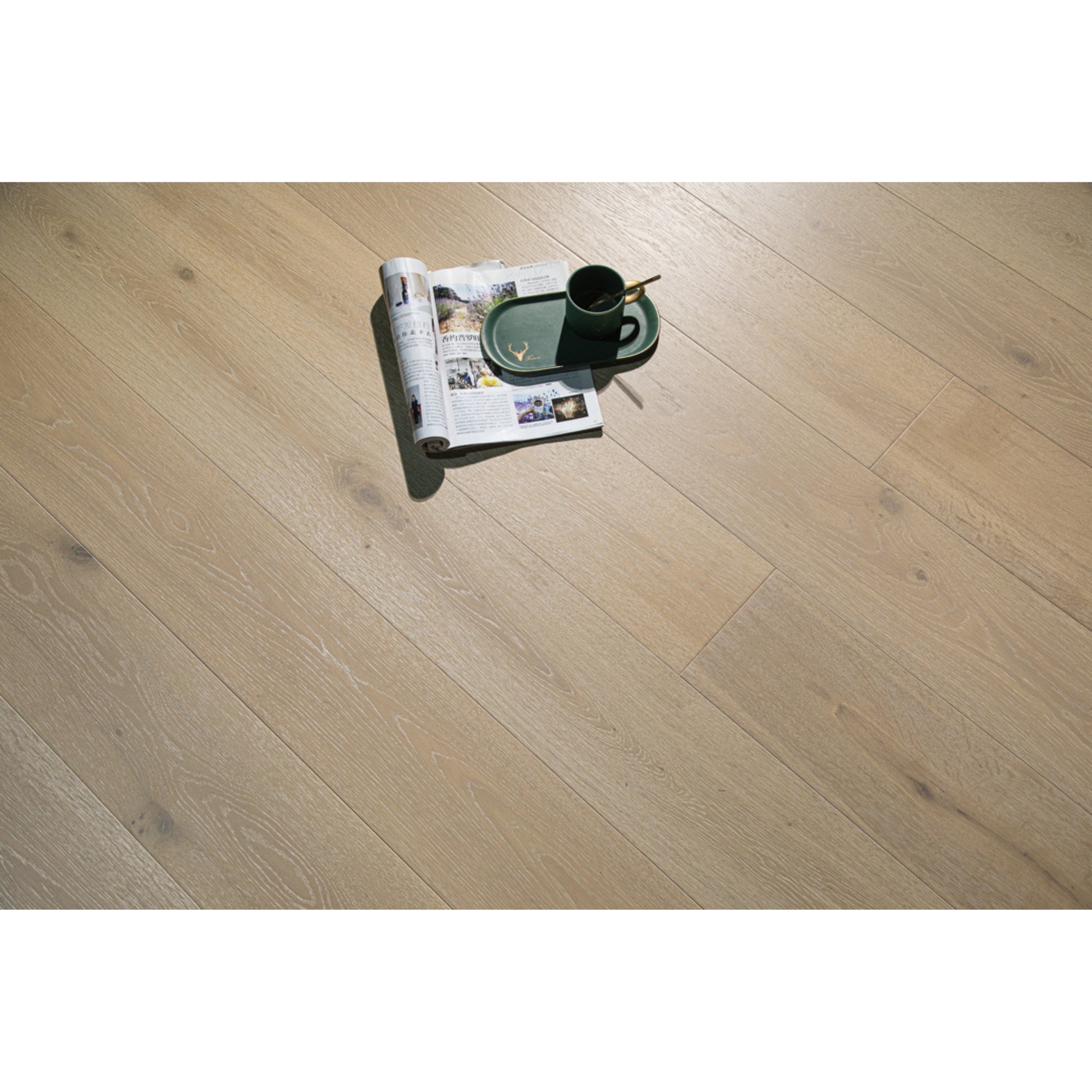 Vandyck Lusso 216 wire-brushed ash grey European oak engineered wood flooring planks.