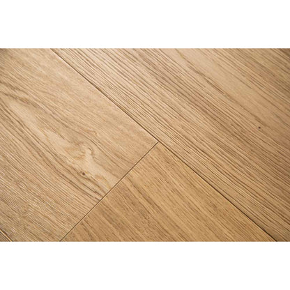 Close-up texture of wire-brushed finish on Vandyck Lusso 207 classic European oak plank.