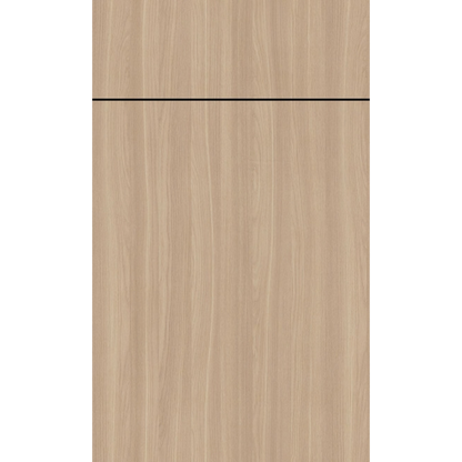Front face of Vanilla Oak laminate cabinet door showcasing a creamy, textured light wood grain finish.