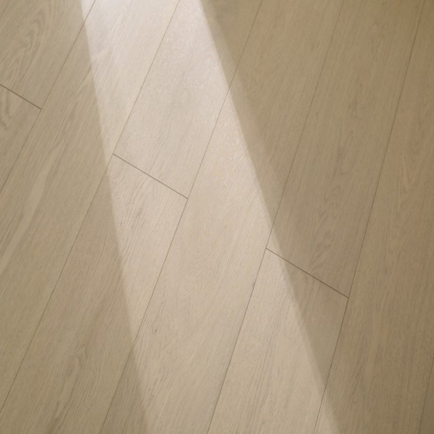 Close-up texture of brushed finish and UV lacquer on Vita 607 chestnut brown oak plank.