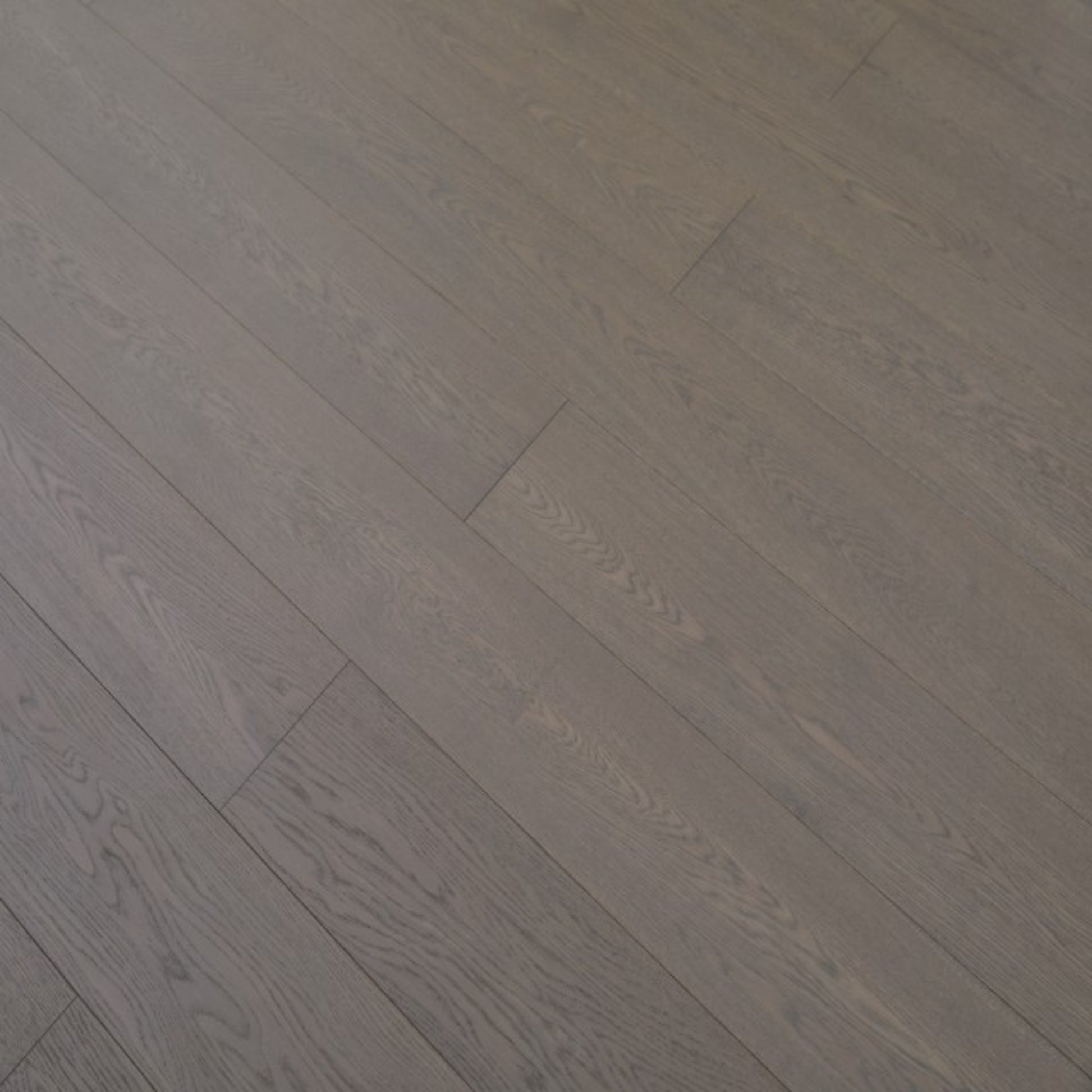 Vita 606 wire-brushed smoked taupe European oak engineered wood flooring planks showing select grade.
